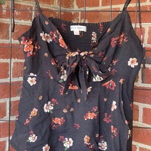 Wild Honey Black Floral Tie-Front Cami with Orange & White Blooms